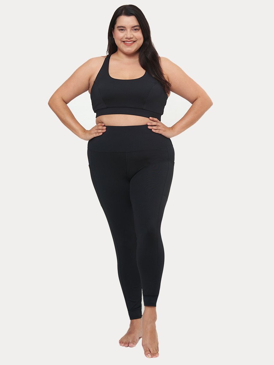 Solid Sports Bra & Leggings With Phone Pocket
